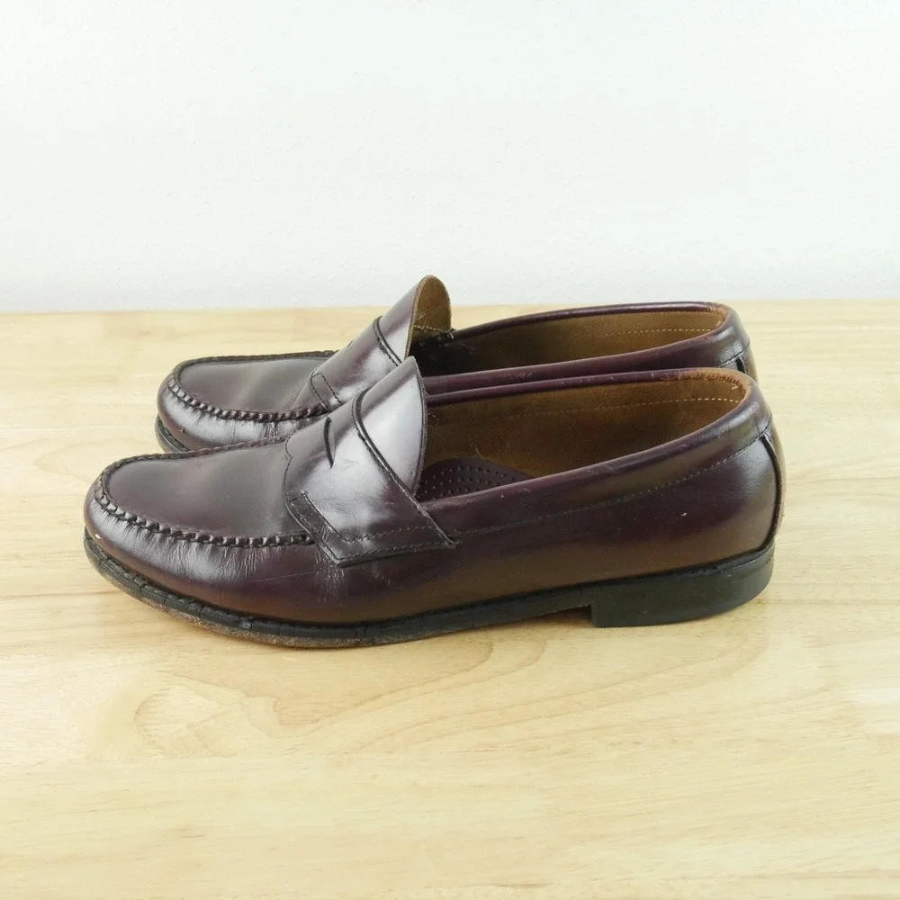 GH Bass Mens Logan Penny Loafers Burgundy Leather Slip On Shoes 10 EEE Preppy